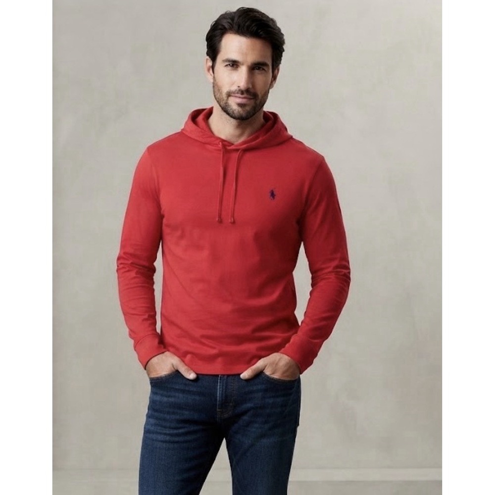 Polo Ralph Lauren Hoodie Pullover Men XL Red Lightweight Long Sleeve Jersey
